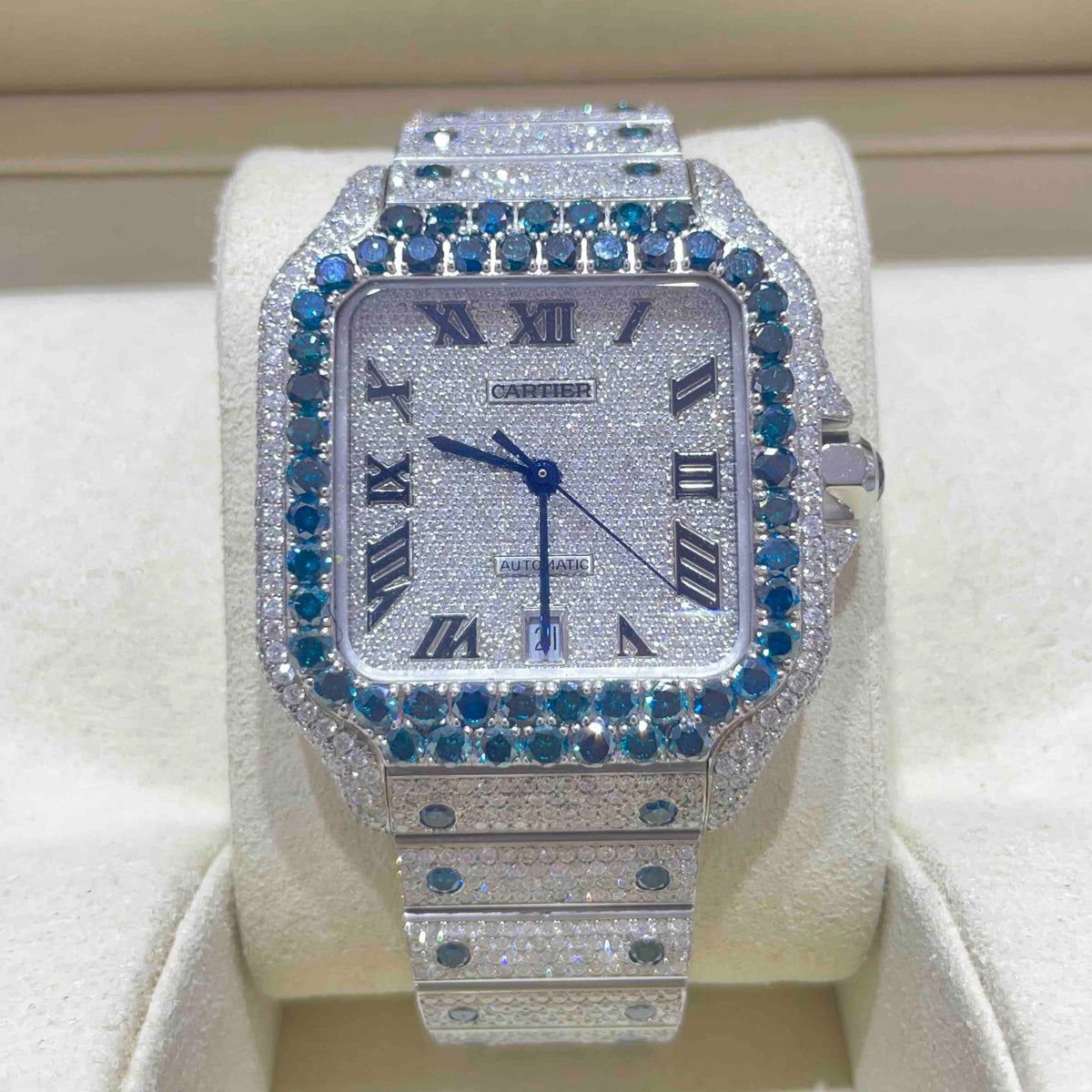 WhatsApp Image 2026-05-19 at 2.23.00 PM Luxury Blue Sapphire Iced Out Moissanite Cartier Style Watch - Image 1