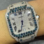 Luxury Blue Sapphire Iced Out Moissanite Cartier Style Watch - Image 5