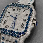 Luxury Blue Sapphire Iced Out Moissanite Cartier Style Watch - Image 4