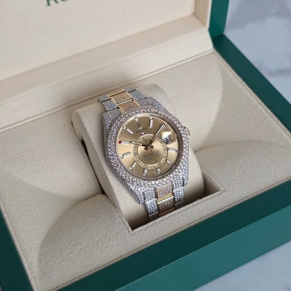 Luxury Two-Tone Iced Out Moissanite Sky-Dweller Style Rolex Watch –Gold & Silver Statement Timepiece