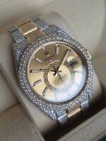 Luxury Two-Tone Iced Out Moissanite Sky-Dweller Style Rolex Watch –Gold & Silver Statement Timepiece - Image 4
