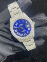 Luxury Blue Dial Iced Out Moissanite Datejust Style Rolex Watch