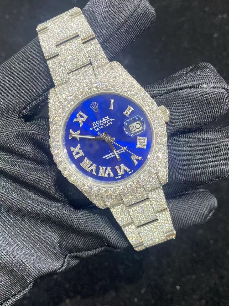 WhatsApp Image 2026-05-22 at 7.30.44 PM Luxury Blue Dial Iced Out Moissanite Datejust Style Rolex Watch - Image 1