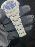 Luxury Blue Dial Iced Out Moissanite Datejust Style Rolex Watch - Image 5