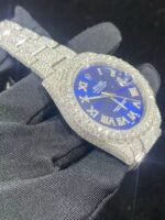 Luxury Blue Dial Iced Out Moissanite Datejust Style Rolex Watch - Image 4